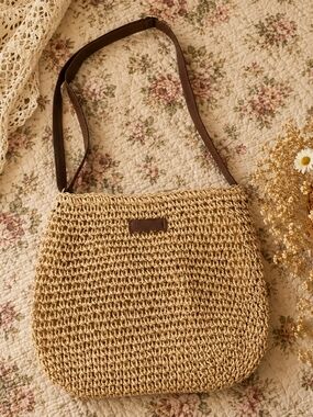 Woven Straw Shoulder Bag Boho Cottagecore Purse